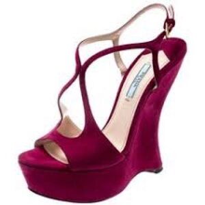 ‼️AUTHENTIC‼️PRADA Suede Magenta Open Toe Wedges 38.5